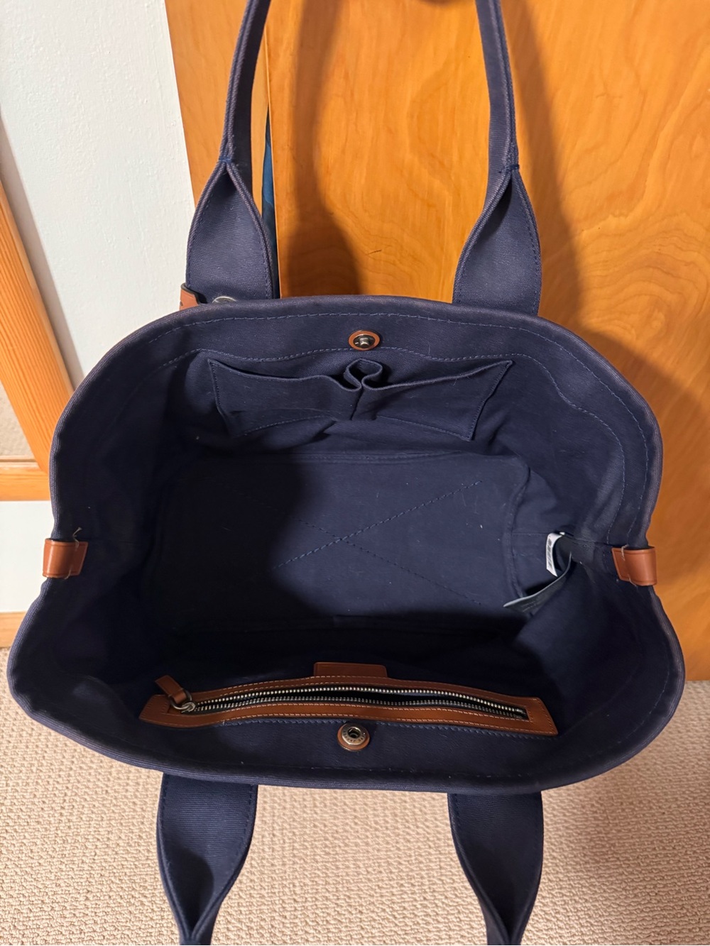 Marc Jacobs Navy and White Stripe Tote with Red Sequin Bands - Picture 2 of 8
